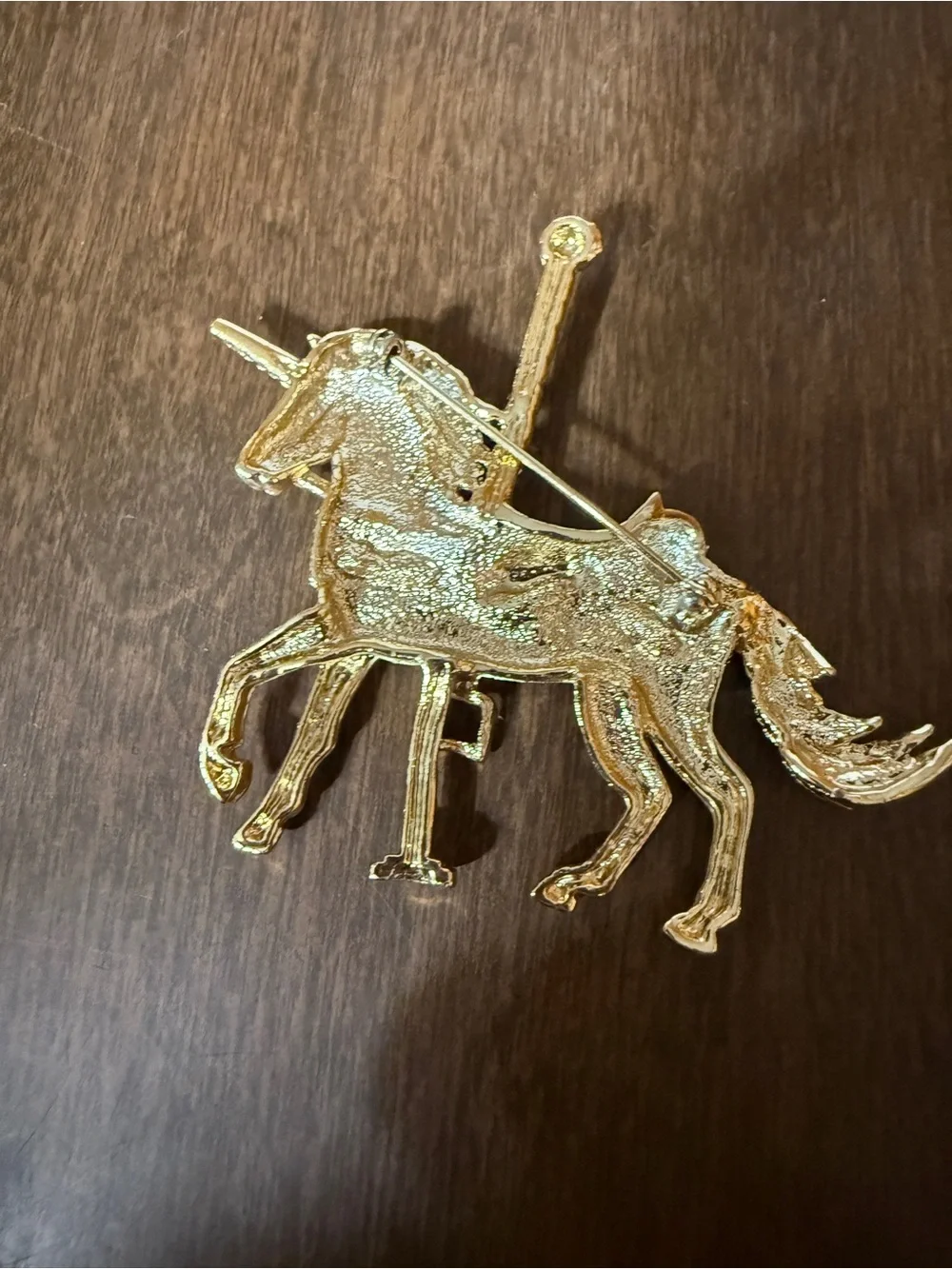 Vintage Unicorn Carousel Horse Pin Brooch Goldtone 2.5” X 3” Merry Go Round